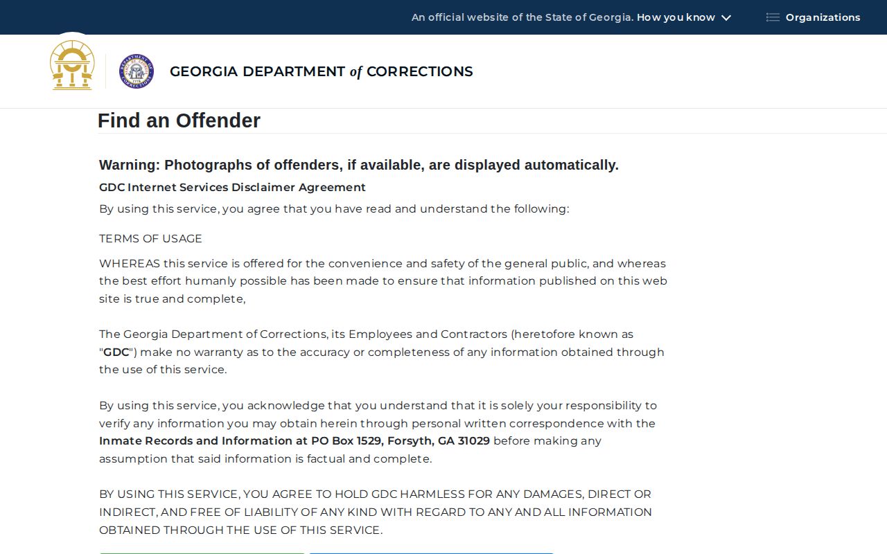 Georgia DOC offender query for Jenkins County state-custody records