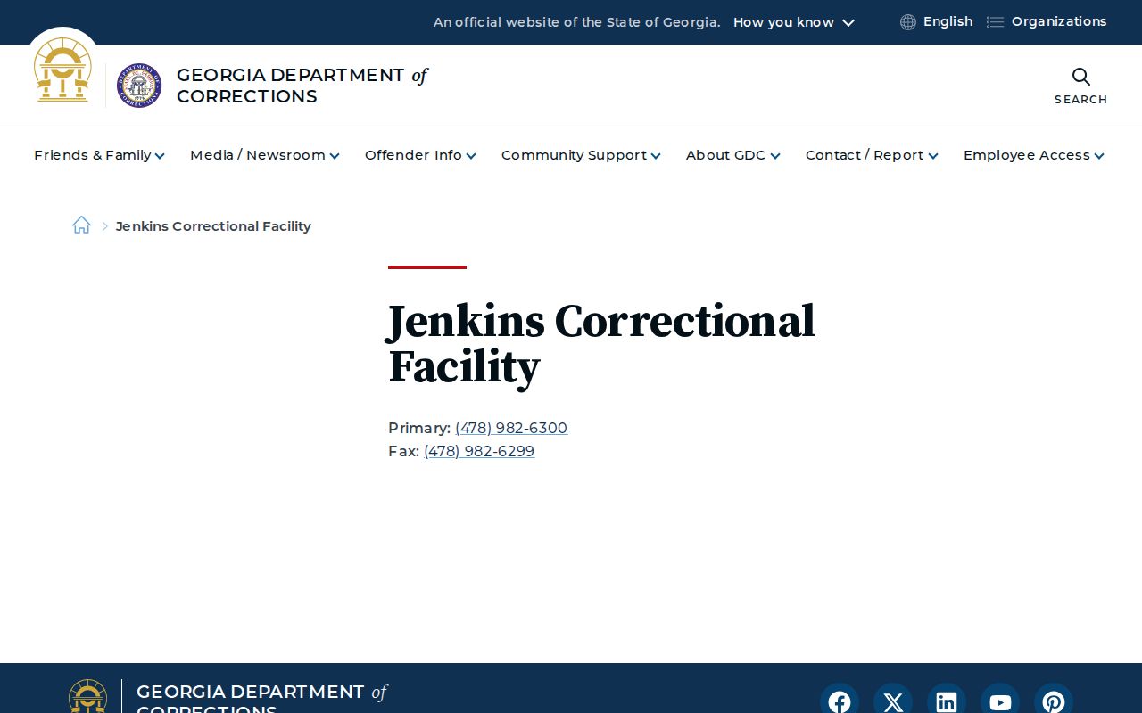 Georgia Department of Corrections Jenkins Correctional Facility contact page