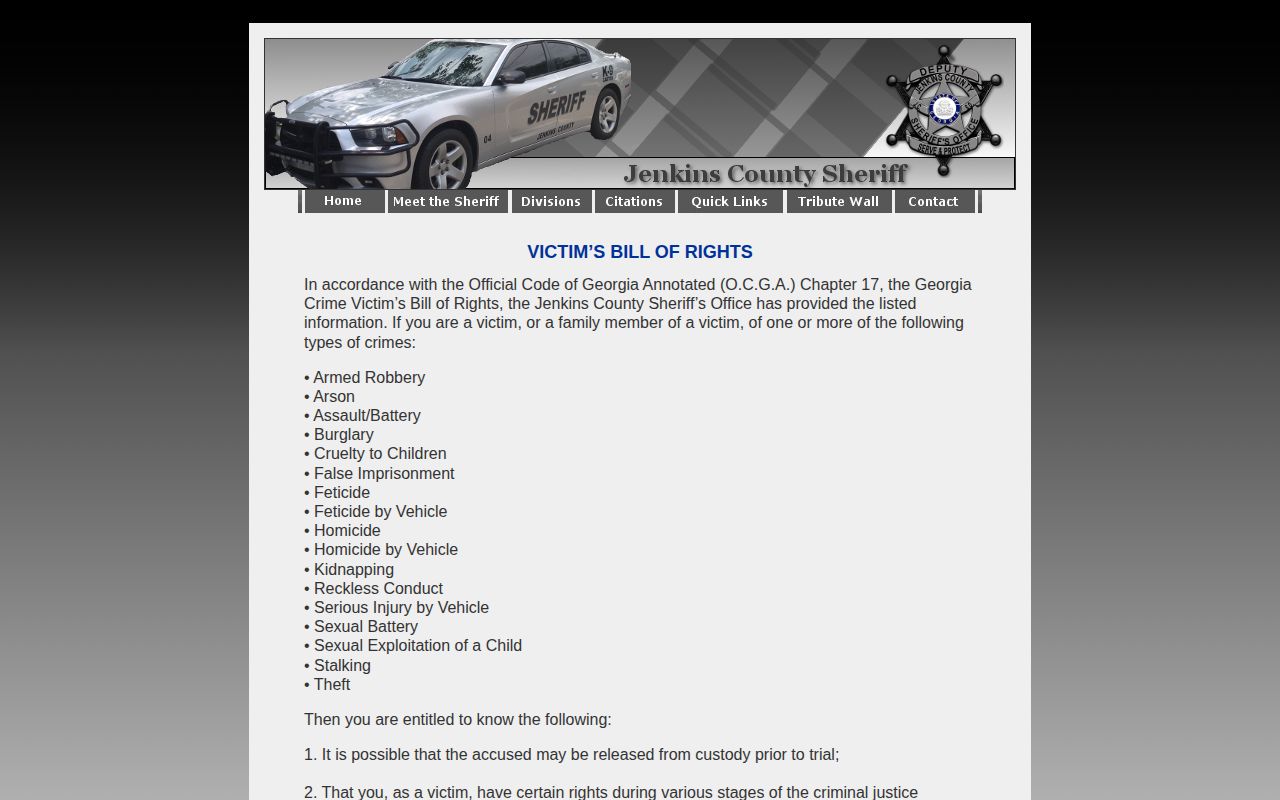Jenkins County Sheriff's Office victim rights and notification information