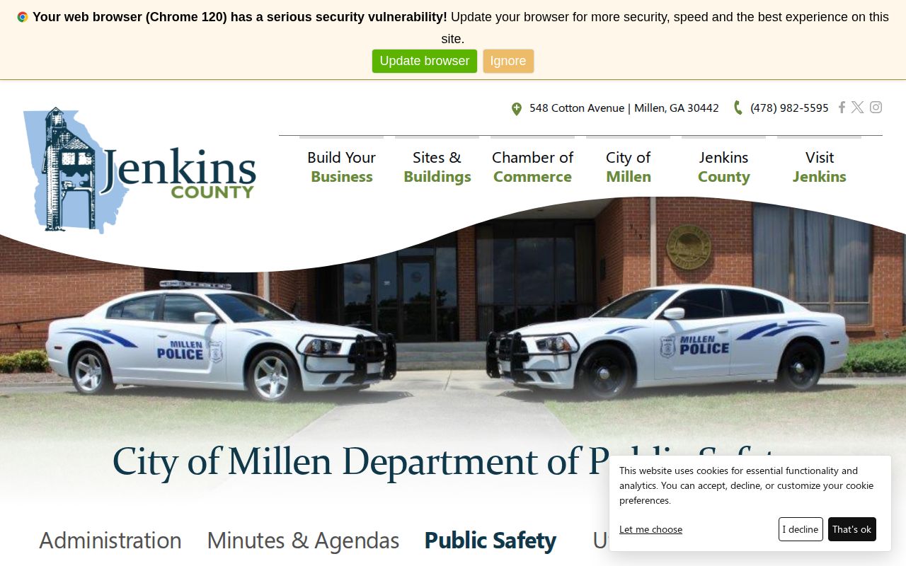 Millen Police Department public-safety page for Jenkins County city records
